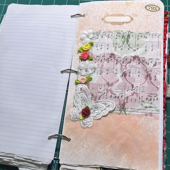 Pink "Hey Diddle Diddle" Junk Journal with Gems and Black Lace Trim - Picture 9 of 12
